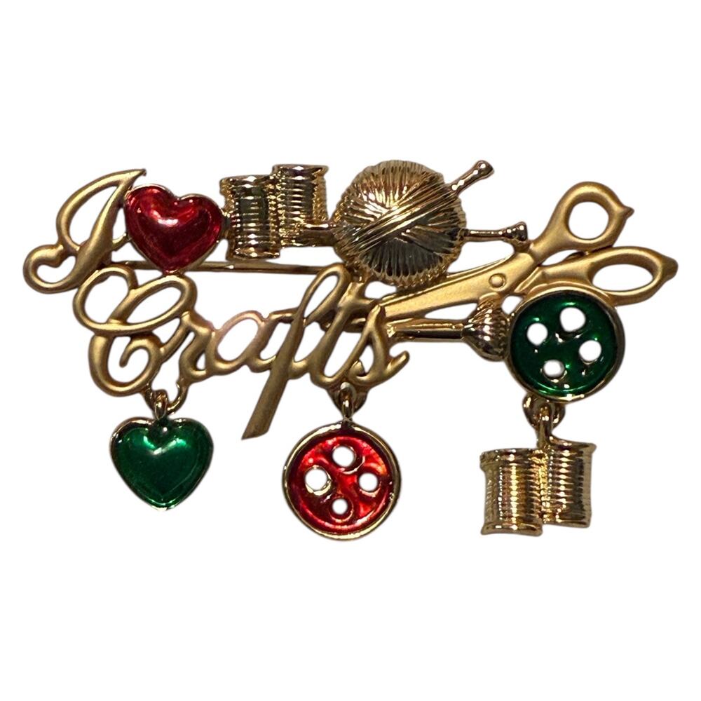 Stella Wholesale Lot 12 Gold Tone I Love Crafts Enameled Heart Brooches Pins